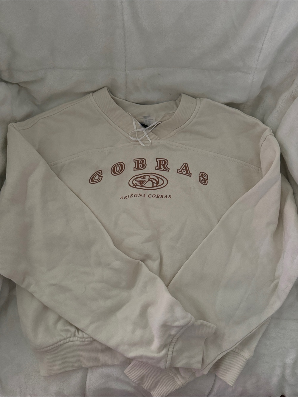 H&M Cream Crewneck Sweatshirt with Rust Logo